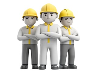 Team of architects and workers wearing helmets in a 3D construction scene