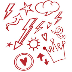 Hand-Drawn Red Doodle Elements Vector Set