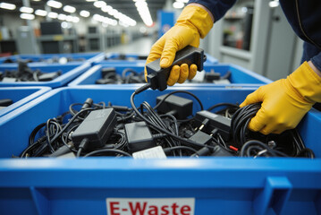 E-Waste Sorting Process – Electronic Components and Safety Gear for Ecology Awareness, Sustainability Blogs, and Environmental Education