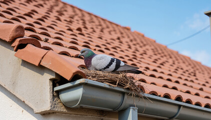 Urban Wildlife Nest – Pigeon Habitat in Rooftop Gutter for Ecology Awareness and Environmental Education