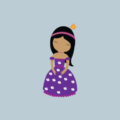 Cute Little Princess in Purple Dress &ndash; Cartoon Illustration