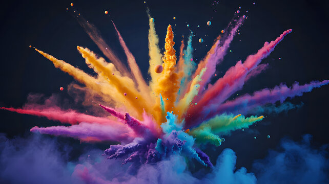 Vibrant color powder explosion on dark background