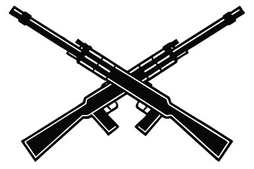 Naklejka premium Two black crossed assault rifles present a stark, bold military symbol on white