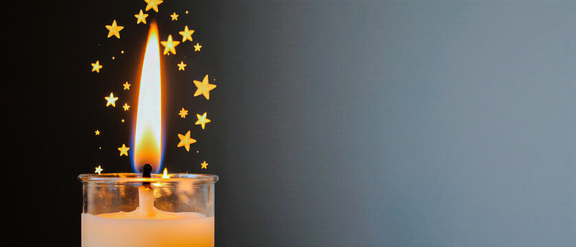 A lit candle whose wax melts into tiny glowing stars falling upward.