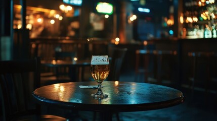 Fototapeta premium A Pint of Beer in a Dark Pub.
