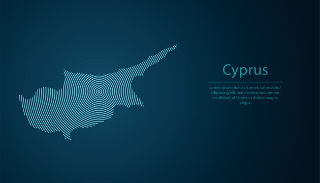 Cyprus map contour with abstract circular line pattern
