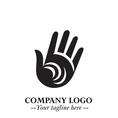 Obraz premium Minimalist Black Hand Logo Symbol on White Background in Clean Modern Silhouette Style