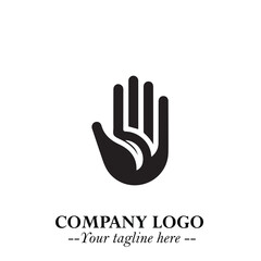 Fototapeta premium Minimalist Black Hand Logo Symbol on White Background in Clean Modern Silhouette Style