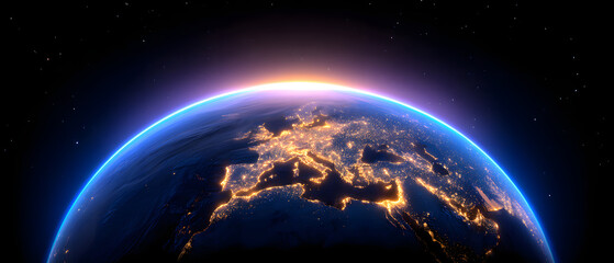 Fototapeta premium Blue Earth night view from space