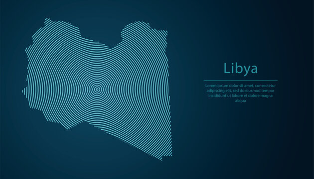 Libya map contour with abstract circular line pattern