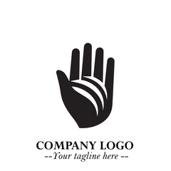 Fototapeta premium Minimalist Black Hand Logo Symbol on White Background in Clean Modern Silhouette Style