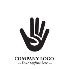 Fototapeta premium Minimalist Black Hand Logo Symbol on White Background in Clean Modern Silhouette Style