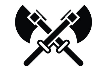Two black double headed axes crossed, suggesting medieval weaponry or a symbol