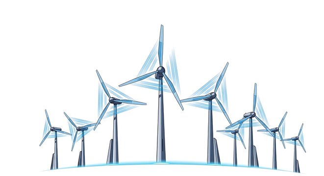 A field of wind turbines generating clean energy