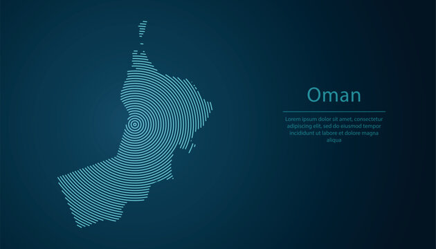 Oman map contour with abstract circular line pattern