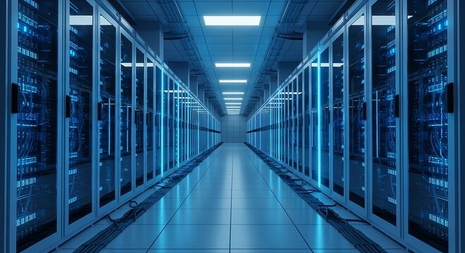 Modern data center with servers and technology