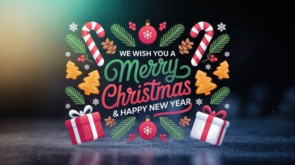 Festive Christmas features holiday treats, gifts, and a cheerful New Year greeting