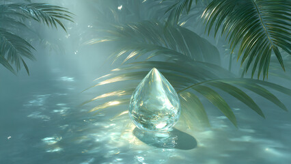 Hyper-realistic abstract low poly blood drop in open palm with glowing white wireframe lines, transparent geometric structure, and luminous particle design