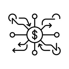 Dollar sign in center with arrows pointing outwards
