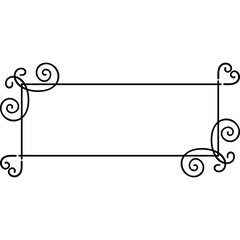 Black Decorative Ornate Rectangular Border with Swirl Corners on Transparent Background Simple Elegant Design for Text and Labels
