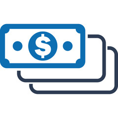Blue Dollar Bills Icon Representing Wealth and Financial Transactions on a Clean Transparent Background