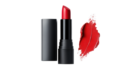 Red Lipstick and Smear on Transparent Background
