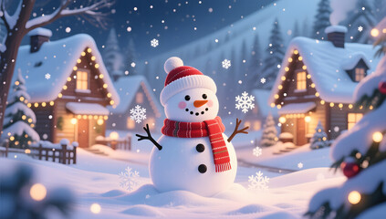 Winter snowman 3D Christmas New Year heavy snow solar term scene illustration