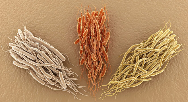 Enhanced image of different bacterial colonies showing variation in form and structure under microscope magnification
