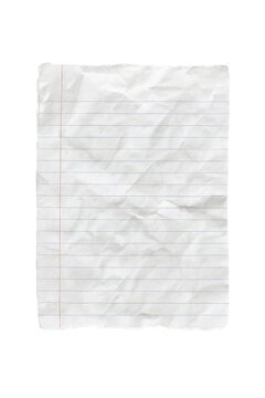 A4 crumbled and torned notebook paper isolated on transparent background.