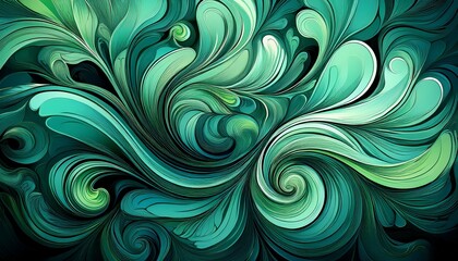 abstract swirling shapes in light teal and lime green hues fading to black soft indistinct edges