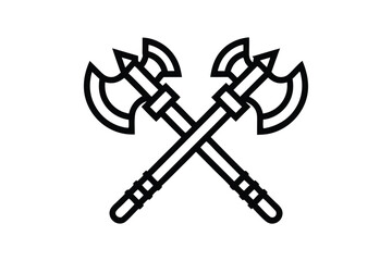 Two crossed double bladed axes create an interesting black symmetrical icon on white