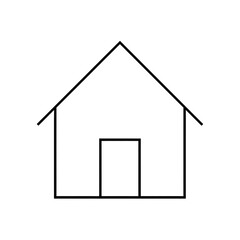 Simple black and white line art icon of a house shape, outlined