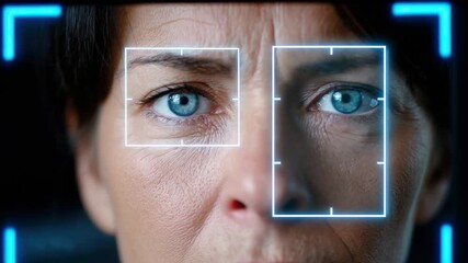 Exploring advanced facial recognition technology on close-up human eyes - Powered by Adobe