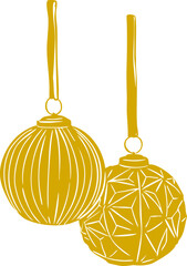 Minimalist Christmas ornaments line art illustration &mdash; elegant hanging baubles with modern geometric and striped designs, simple Scandinavian winter graphic, clean outline vector for seasonal holiday 