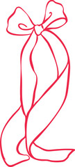 Minimalist long flowing ribbon bow line art illustration — elegant Christmas decoration, simple Scandinavian holiday graphic, modern outline vector for seasonal winter design projects.