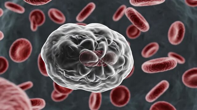 macrophage white blood cell attacks bacterium in bloodstream. immune system's response to infection and process of phagocytosis. immunity concept