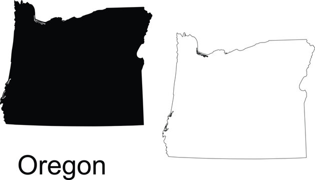 Dark Gray Silhouette Map of Oregon State Outline with Shadow graphic design