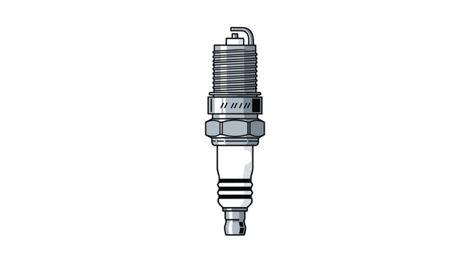 Detailed illustration of a spark plug, a crucial component in internal combustion engines, showcasing its metallic construction and threaded design.
