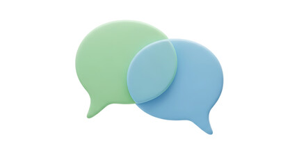Transparent background two overlapping speech bubbles in pastel green and blue isolated on transparent background