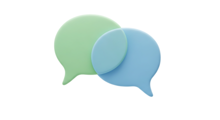 Transparent background two overlapping speech bubbles in pastel green and blue isolated on transparent background