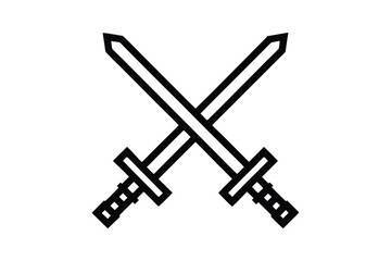Two crossed swords with pixelated edges stand out on a transparent background