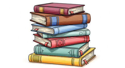 Stack of colorful books illustration hand-drawn style perfect for education reading or library-themed designs