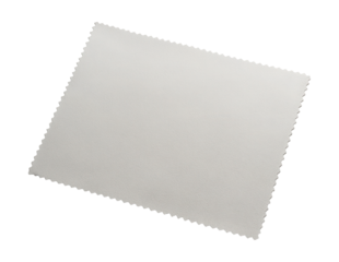 Light grey microfiber lens-cleaning cloth with heat-sealed edges.