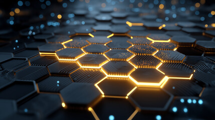 Fototapeta premium Abstract technology hexagonal pattern with glowing highlights intricate detail and futuristic design