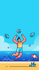 Obraz premium Man Playing Beach Volleyball vector illustration