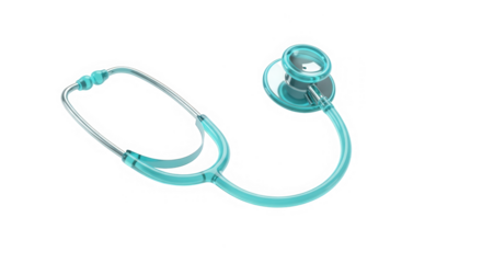 A turquoise stethoscope isolated on a transparent background, symbolizing healthcare and medical examination