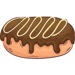 Chocolate Frosted Doughnut with Cream Drizzle on a Transparent Background