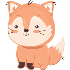 Cute Cartoon Fox Sitting Down With A Transparent Background An Adorable Orange Animal With A Fluffy Tail And Big Eyes