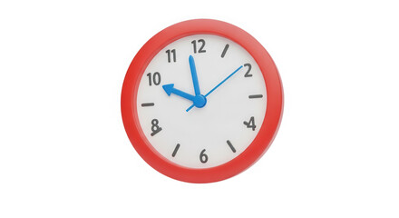 A simple red clock face showing approximately ten past ten, isolated on a transparent background