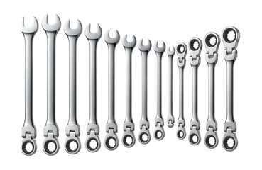 Twelve-piece ratcheting wrench set with a flexible head for tight space access in